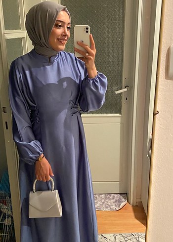 Mavi Salaş Uzun Kol Elbise