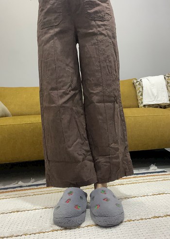 Düğmeli Kahverengi Keten Midi Yelek pantolon takım - Görsel 6