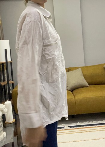 Kadın Beyaz Düğmeli Keten Gömlek - Görsel 2
