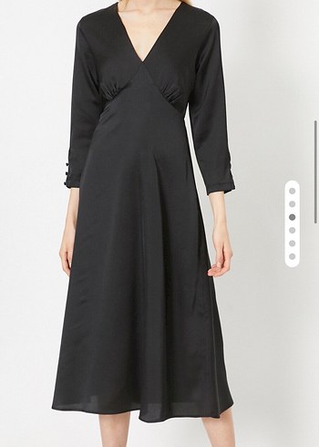 V Yaka Uzun Siyah Kadın Elbise - Görsel 2