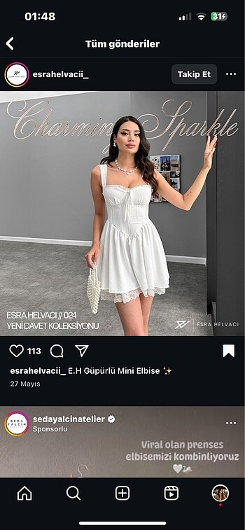Beyaz Güpürlü mini elbise