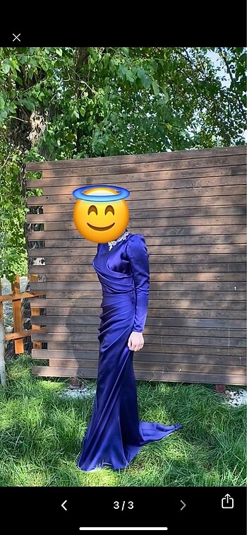 Balık model saks mavisi saten abiye