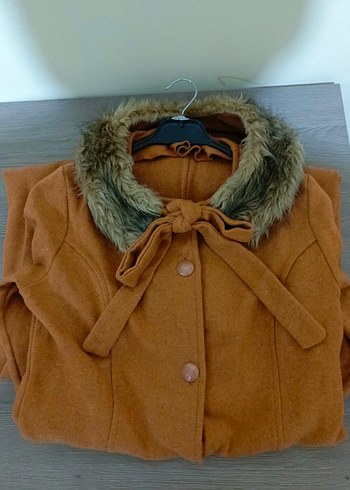 Kahverengi Kürklü Yün Kadın Kaban - Görsel 2