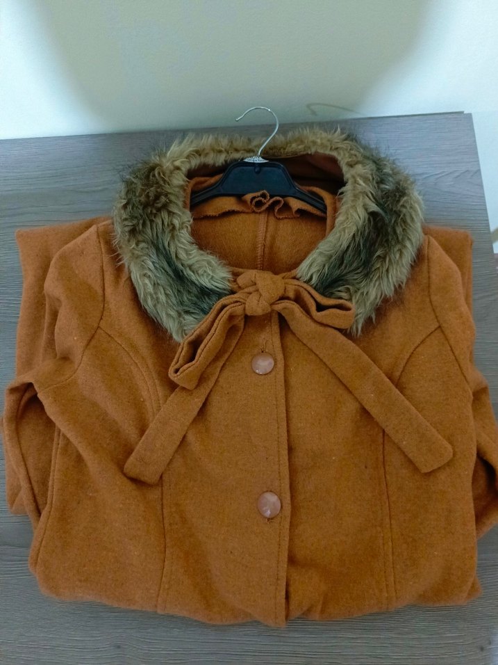 Kahverengi Kürklü Yün Kadın Kaban - Görsel 2