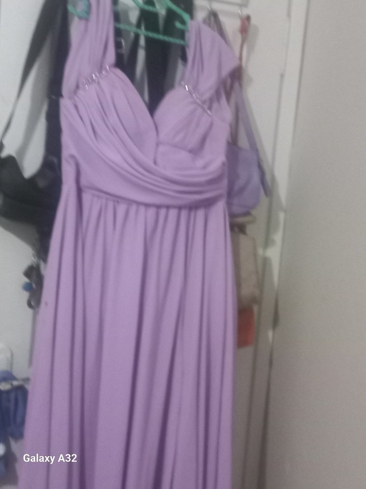 Mor Drapeli Uzun Straplez Kadın abiye yirtmacli - Görsel 2