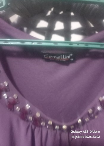 Mor Uzun Kollu Drapeli Abiye Elbise her bedene uygundur - Görsel 2