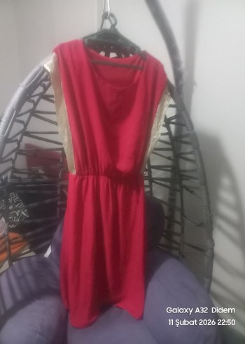 Kırmızı V Yaka Drapeli Uzun Abiye Elbise - Görsel 2