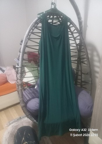 Yeşil Uzun Askılı Bohem Elbise - Görsel 2