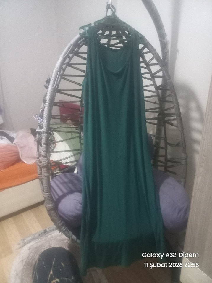 Yeşil Uzun Askılı Bohem Elbise - Görsel 2