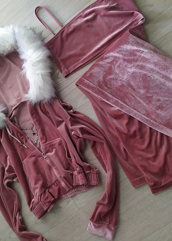 American Vintage Pembe Kadife Pelus Fur Kurk 00s Y2k Vintage Slavic Takim Barbie