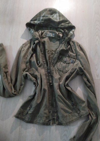 American Vintage Haki Kapusonlu Fermuarli Ceket Vintage Zip Up Baddie Kapsonlu