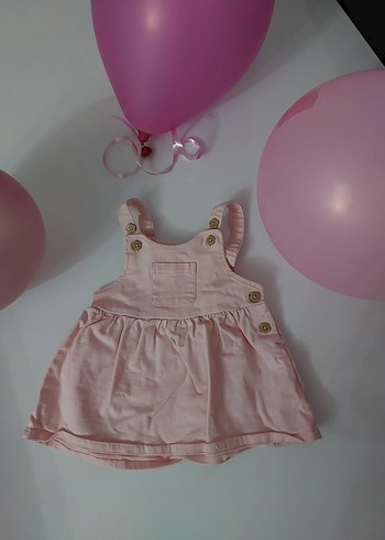 Pembe Düğmeli Kolsuz Kız Elbisesi