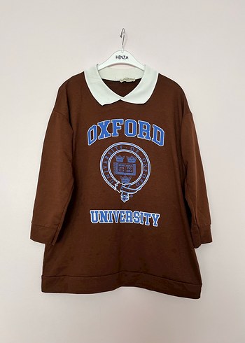 Oxford Baskılı Kahverengi Kadın Sweatshirt