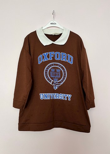 Diğer Oxford Baskılı Kahverengi Kadın Sweatshirt