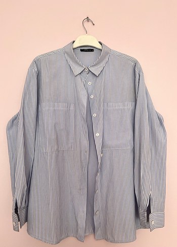 Mavi Çizgili Düğmeli Kadın  Gömlek - Görsel 3