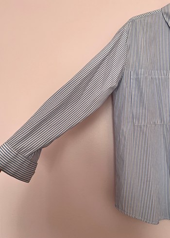 Mavi Çizgili Düğmeli Kadın  Gömlek - Görsel 5