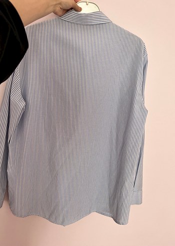 Mavi Çizgili Düğmeli Kadın  Gömlek - Görsel 8