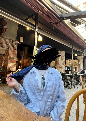 Mavi Çizgili Düğmeli Kadın  Gömlek - Görsel 10