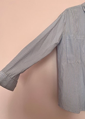 Mavi Çizgili Düğmeli Kadın  Gömlek - Görsel 4