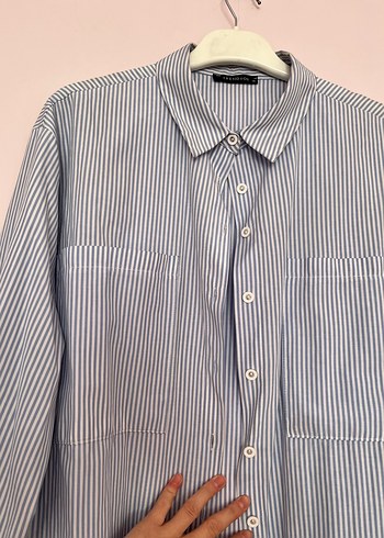 Mavi Çizgili Düğmeli Kadın  Gömlek - Görsel 6