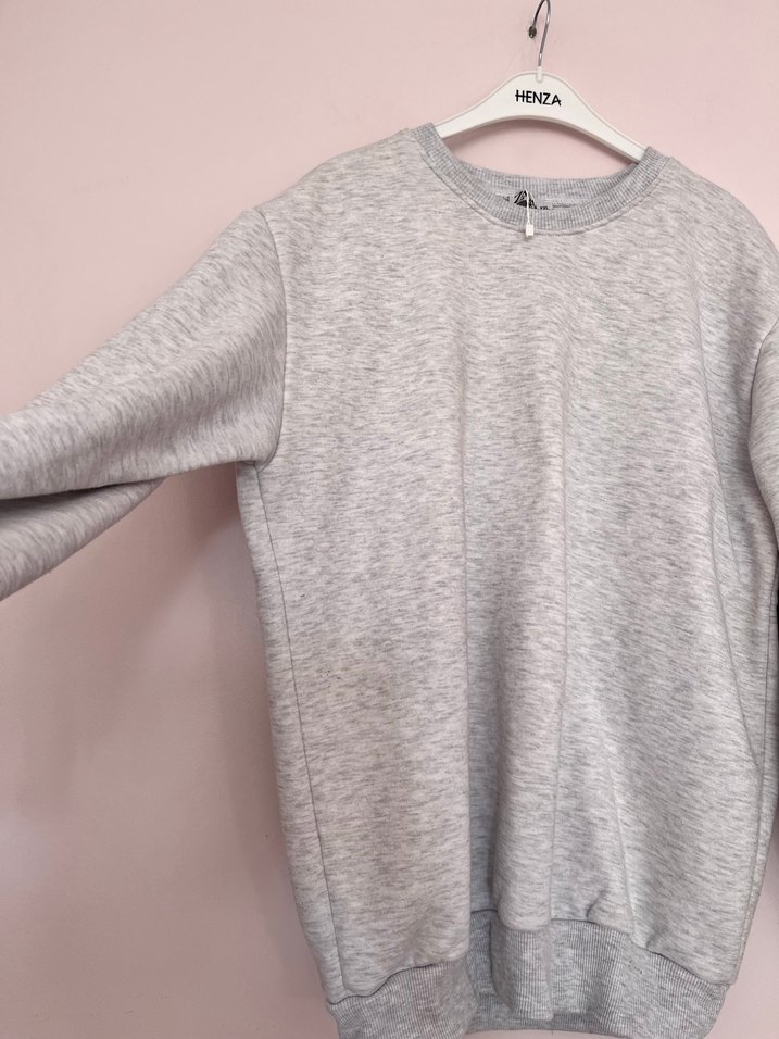 Gri Kadın Sweatshirt, Bisiklet Yaka, Rahat Kesim - Görsel 4