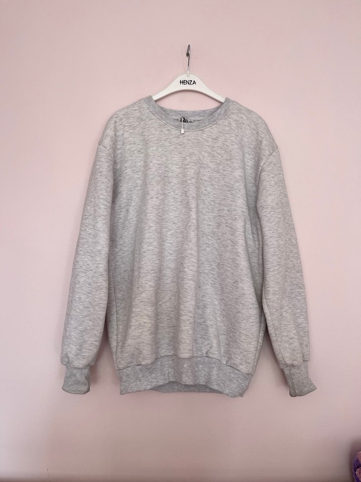 Gri Kadın Sweatshirt, Bisiklet Yaka, Rahat Kesim - Görsel 2