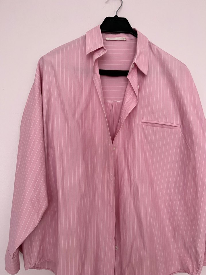 Pembe Çizgili Uzun Kollu  Gömlek - Görsel 3