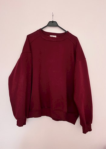 Bordo Kadın Sweatshirt Uzun Kollu Salaş Kesim - Görsel 4
