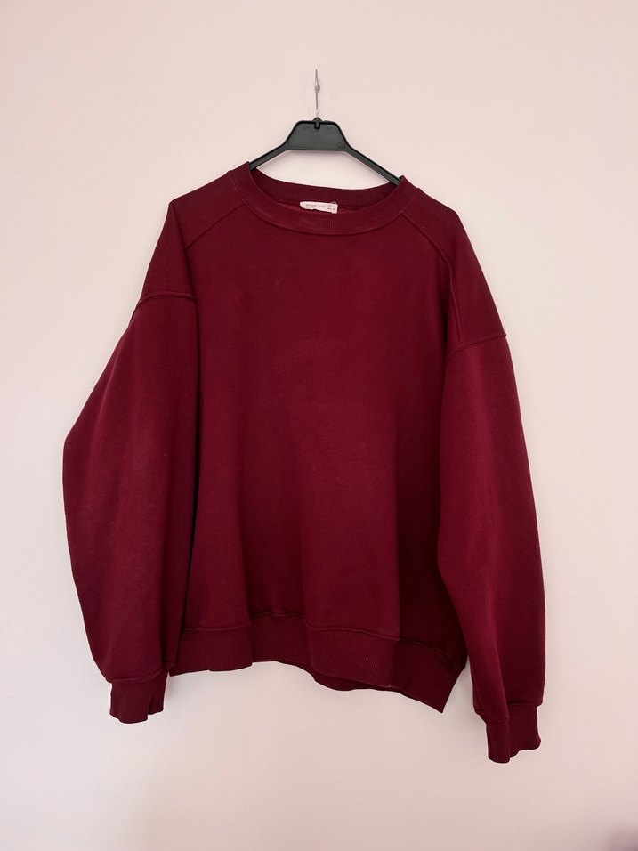 Bordo Kadın Sweatshirt Uzun Kollu Salaş Kesim - Görsel 4