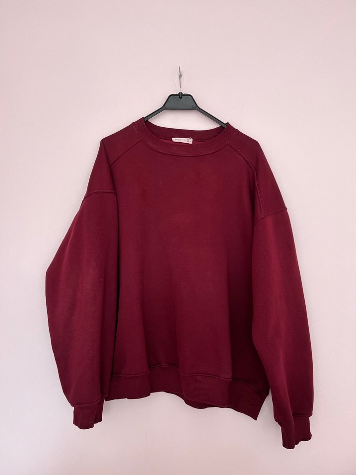 Bordo Kadın Sweatshirt Uzun Kollu Salaş Kesim - Görsel 5