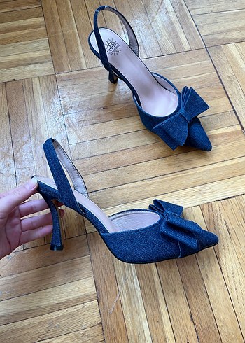 Mavi Denim Fiyonklu Stiletto Topuklu Ayakkabı - Görsel 3