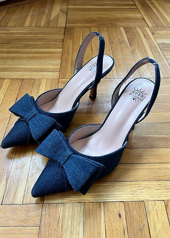 Mavi Denim Fiyonklu Stiletto Topuklu Ayakkabı - Görsel 8