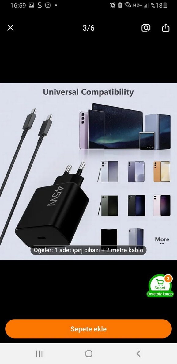 45W Hızlı Şarj Cihazı + 2 Metre Kablo Siyah aciklamayi okuyunuz - Görsel 2