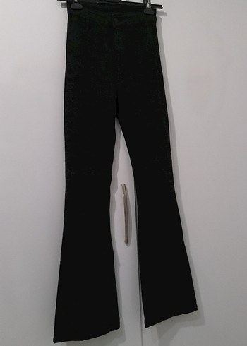 Diğer Siyah Kadın Denim Bol Paça İspanyol Pantolon