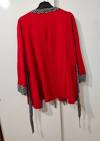 Kırmızı Midi Boylu Uzun Kollu Kadın Sabahlık - Görsel 5