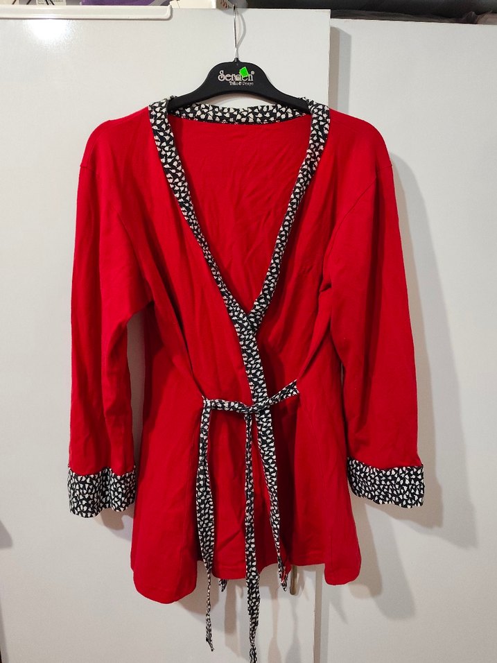 Kırmızı Midi Boylu Uzun Kollu Kadın Sabahlık - Görsel 2