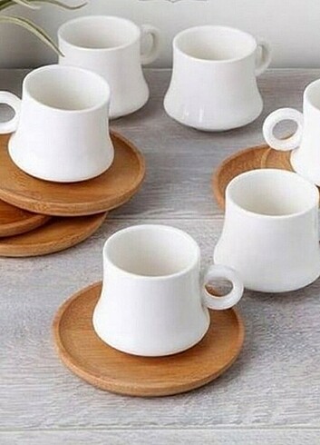 Bambu beyaz kahve fincan takımı