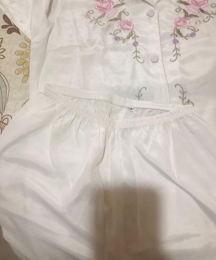 Nakışlı Beyaz Kadın Pijama Takımı - Görsel 5