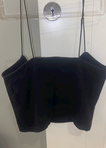 l Beden siyah Renk Yeni Siyah Süet İnce Askılı Crop Top