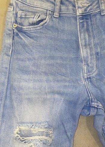 Bershka Yeni Bershka Kadın Mavi Denim Yırtık Dar Kesim Jean