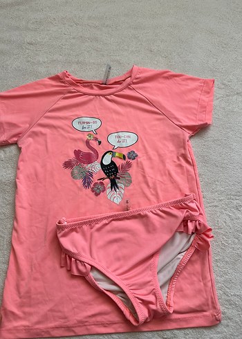 Pembe Baskılı Kız Çocuk Bikini Takımı