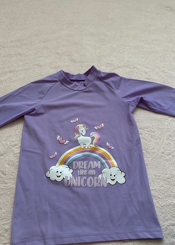 9 Yaş Beden mor Renk Mor Unicorn Baskılı Kızlar İçin Mayo Takımı