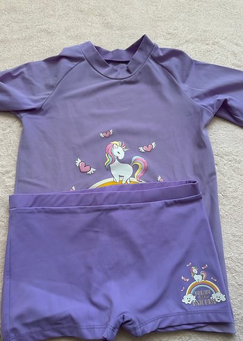 Mor Unicorn Baskılı Kızlar İçin Mayo Takımı