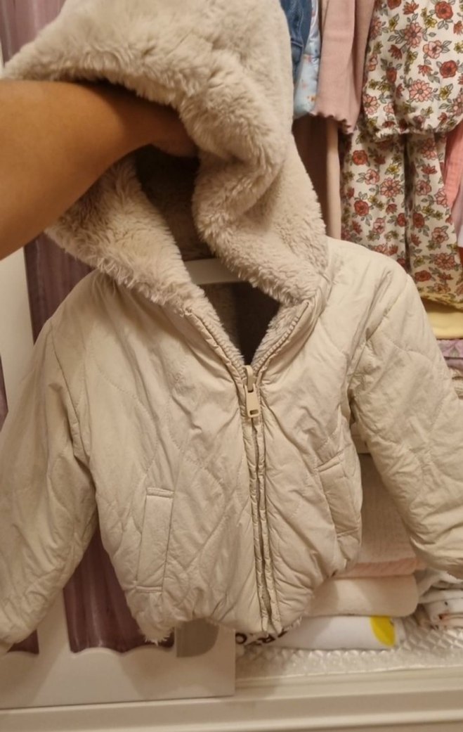 Bej Peluş Kız Çocuk Mont - Görsel 2