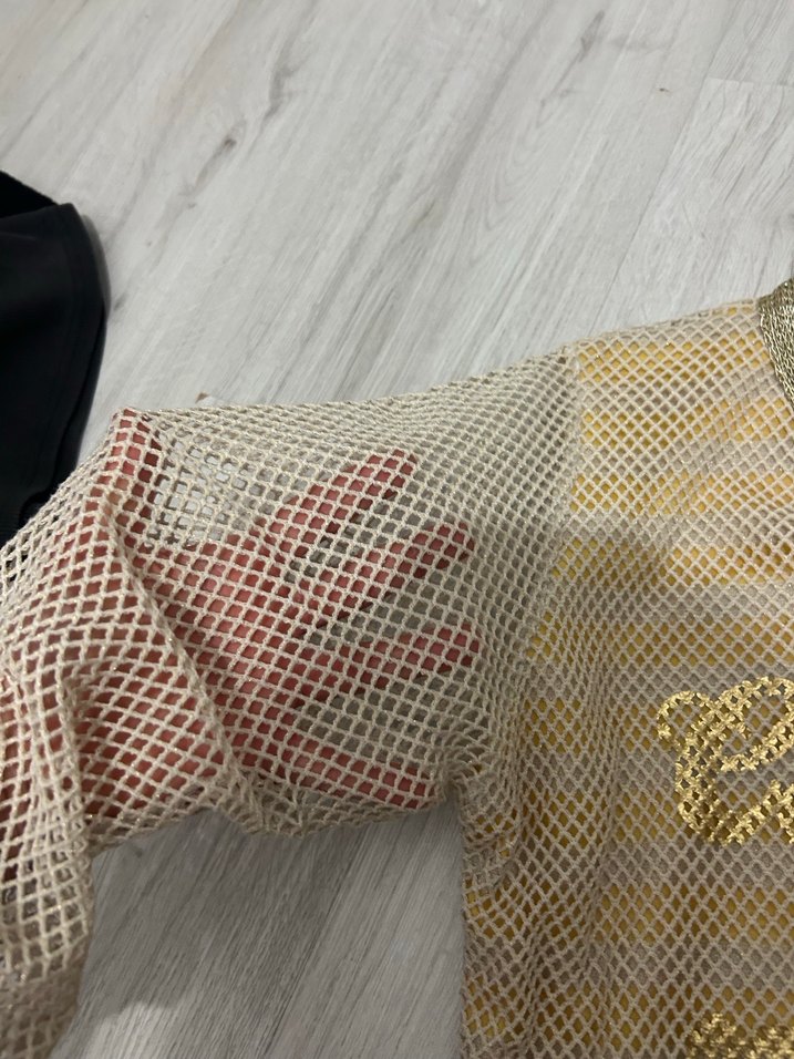 Sarı Desenli Örgü Kadın Tişört - Görsel 2