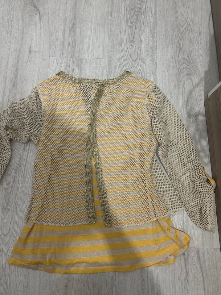 Sarı Desenli Örgü Kadın Tişört - Görsel 5