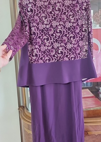 Mor Uzun Kolsuz Ofis Elbisesi - Görsel 3