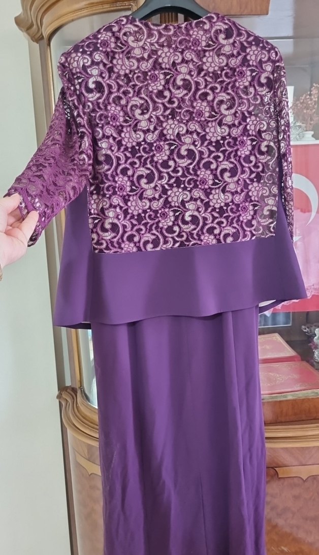 Mor Uzun Kolsuz Ofis Elbisesi - Görsel 3