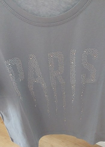 m Beden gri Renk Gri Payetli Baskılı Denim Tişört