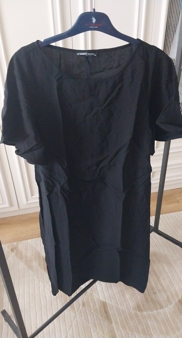 Drapeli Siyah Midi Hamile Tunik - Görsel 4